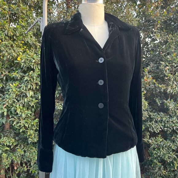Vintage Drama Silk Blend Velvet Black Blazer Jacket USA Made Women’s 6 Whimsy - Picture 1 of 7